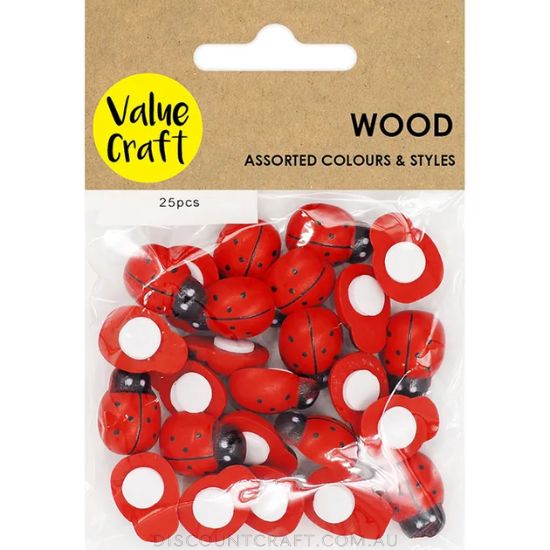 Wooden Ladybird Self Adhesive 25pk