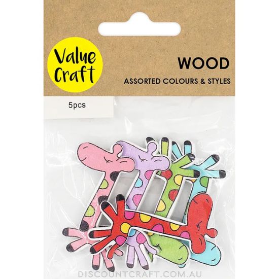 Wooden Giraffe 5cm - Assorted Colours 5pk