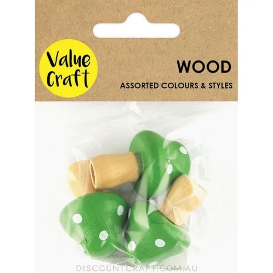 Wooden Mushroom 4cm - Green 3pk