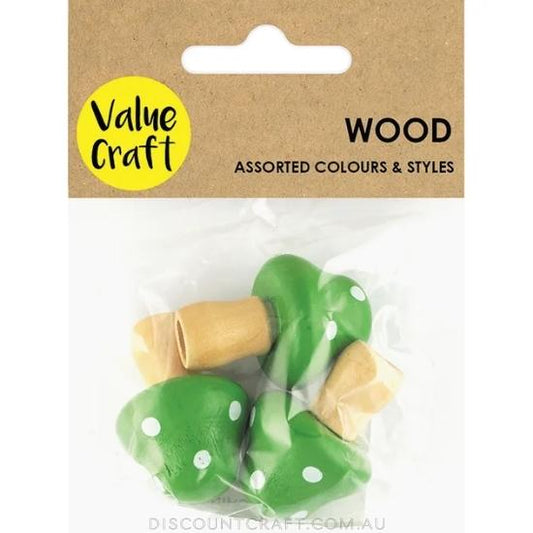 Wooden Mushroom 4cm - Green 3pk
