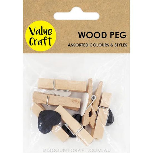 Wooden Black & White Heart Pegs 6pk
