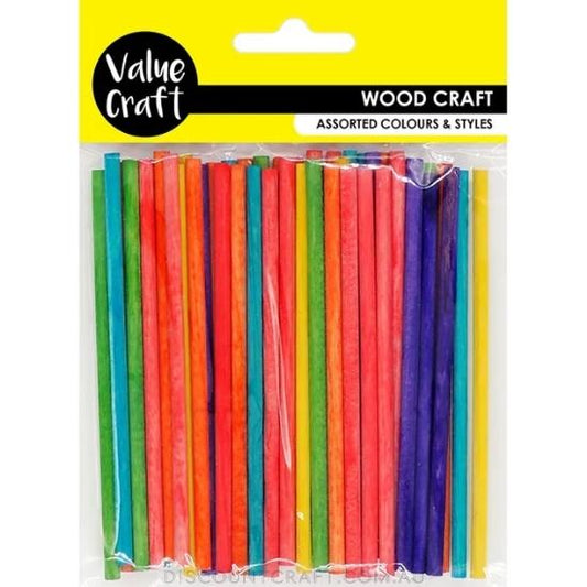 Wooden Sticks 10cm - Coloured 50pk