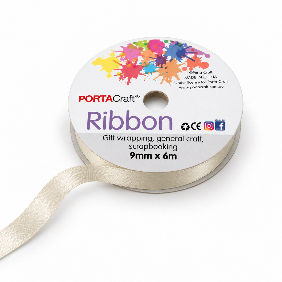 Satin Ribbon Double Sided 9mm x 6 metres - Ivory