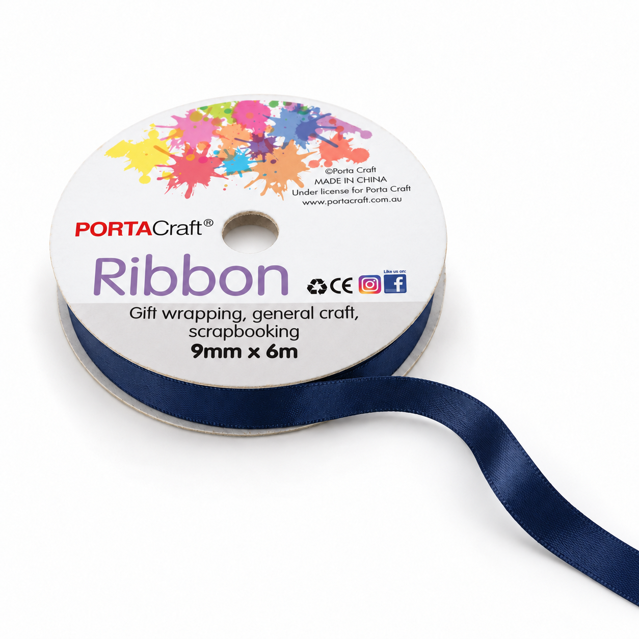 Satin Ribbon Double Sided 9mm x 6 metres - Navy