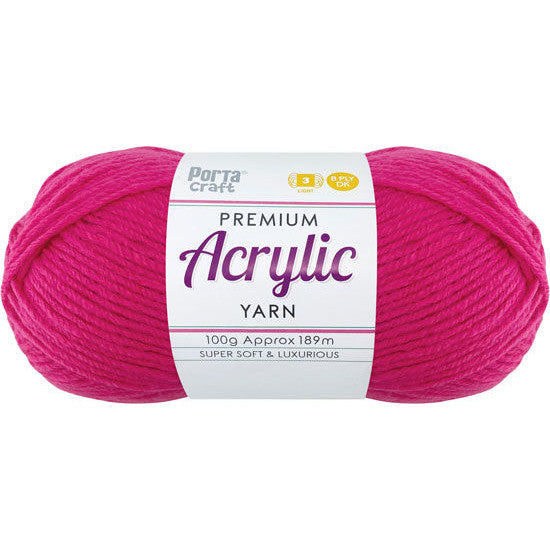 Acrylic Yarn 100g 189m 8ply - Hot Pink