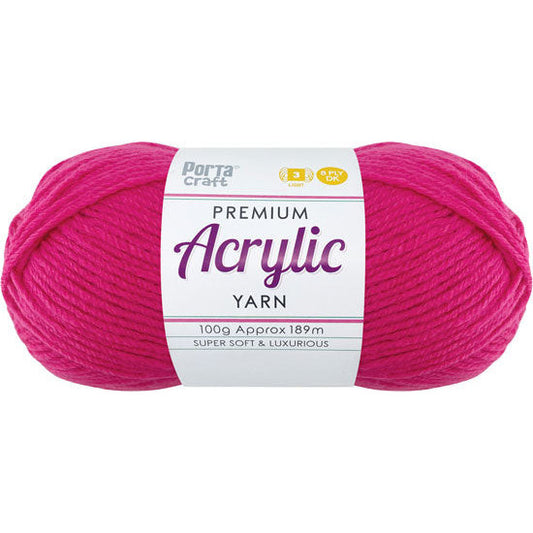Acrylic Yarn 100g 189m 8ply - Hot Pink