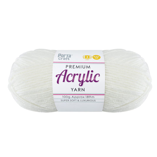 Acrylic Yarn 100g 189m 8ply - Day Dream White