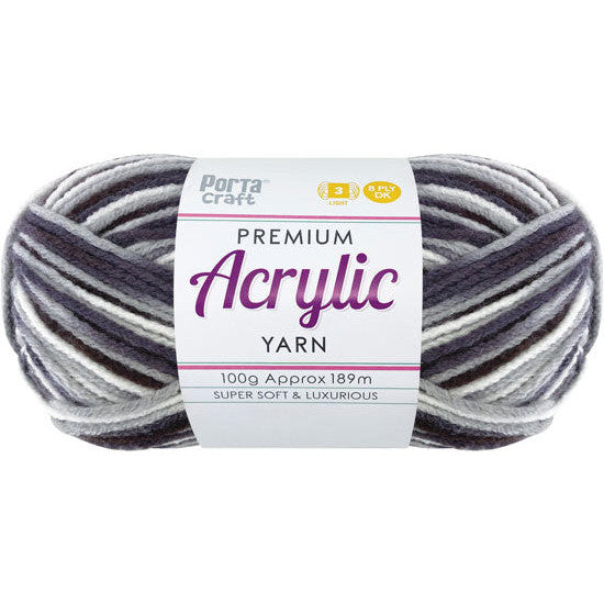 Acrylic Yarn 100g 189m 8ply - Variegated Charcoal