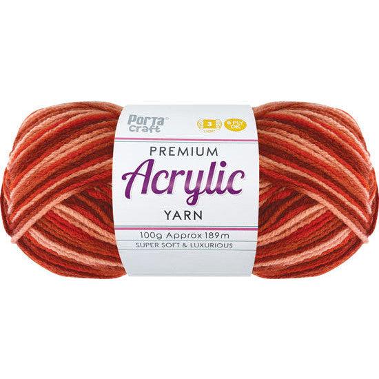 Acrylic Yarn 100g 189m 8ply - Variegated Fire