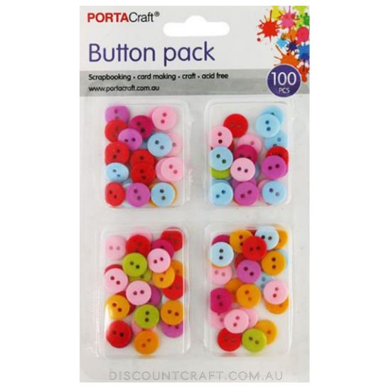 Coloured Buttons Assorted 100pk