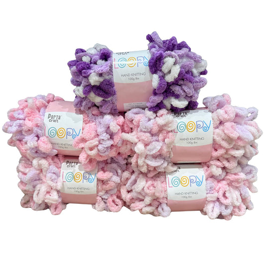 DUSTY Loopy Yarn 100g 8m Berry Mixed 5pk Bundle