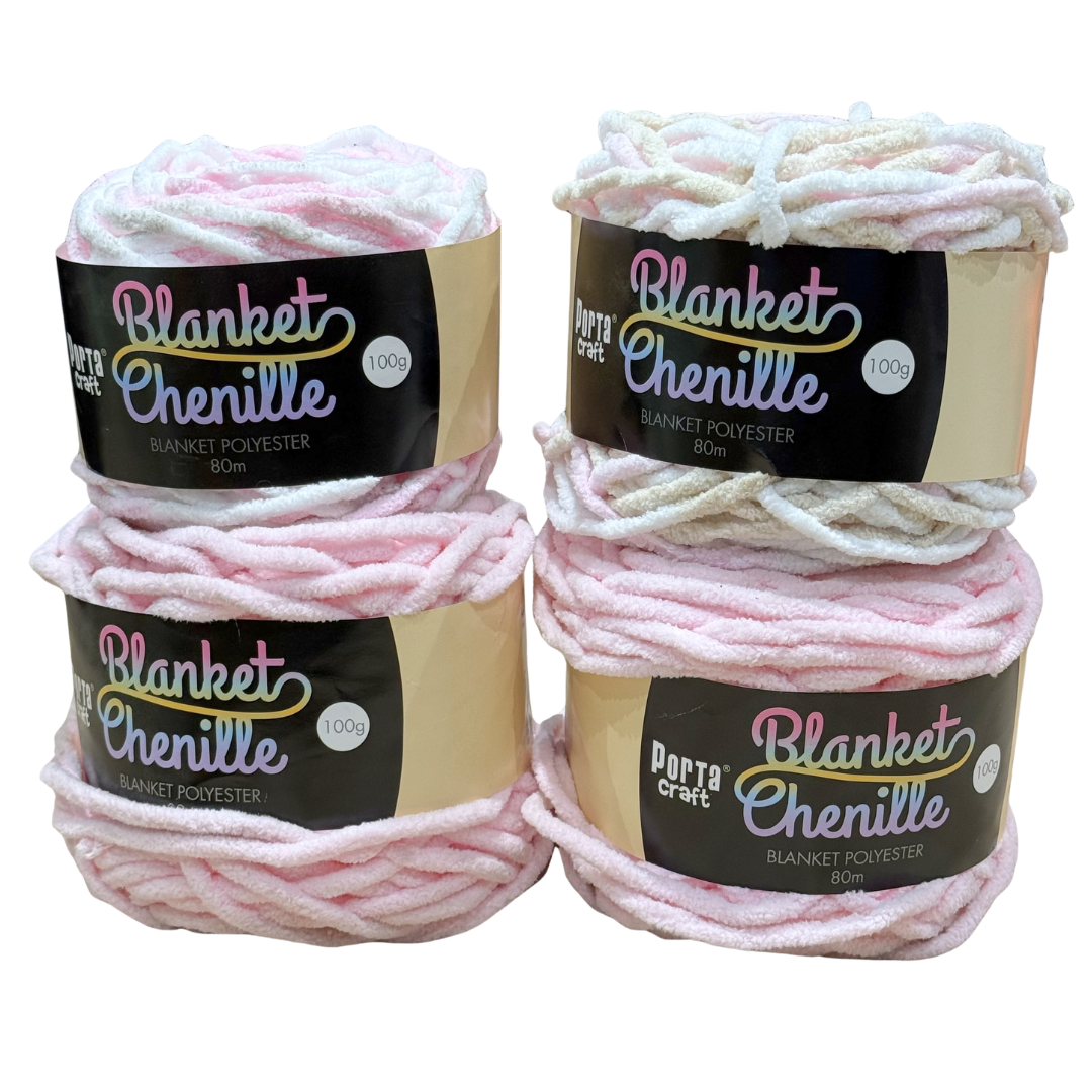 DUSTY Chenille Blanket Yarn 100g Pink Dreams 4pk Mixed Bundle