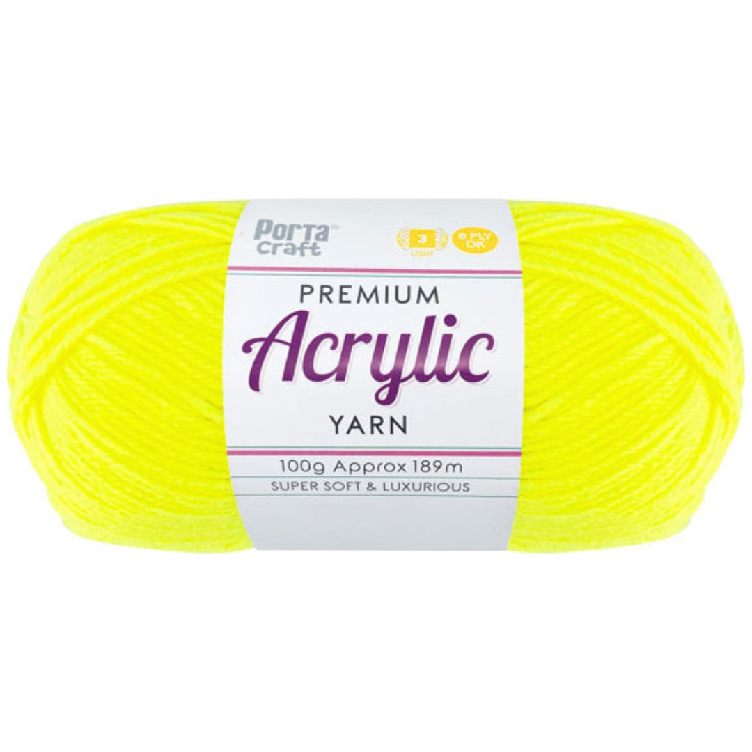Acrylic Yarn 100g 189m 8ply - High Viz Yellow