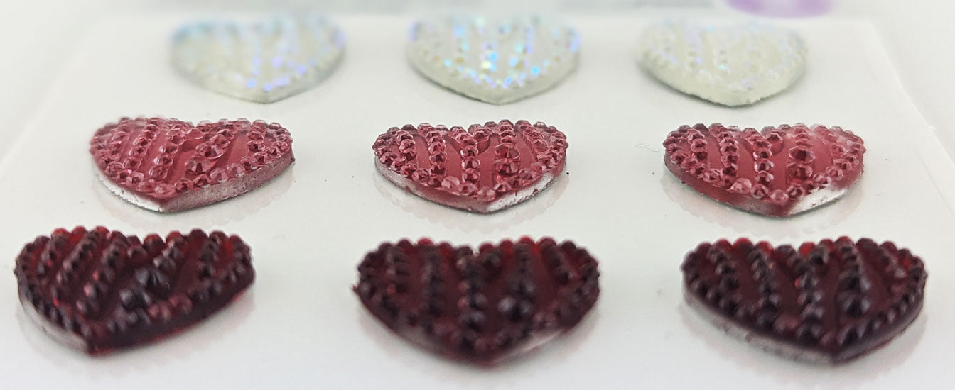 Bling Cluster Hearts 9pk - Clear, Pink & Red