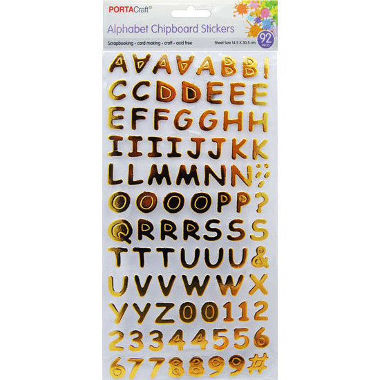 Alphabet Chipboard Foil Stickers 20mm 92pcs - Gold