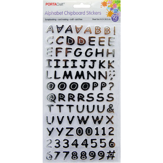 Alphabet Chipboard Foil Stickers 20mm 92pcs - Silver
