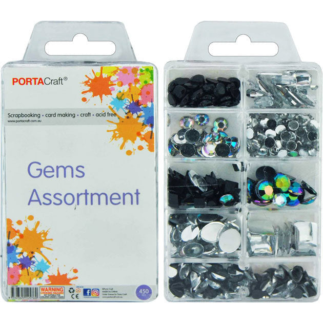 Porta Craft Gemstones 450pc Mega Pack Asst Shapes - Black & Clear
