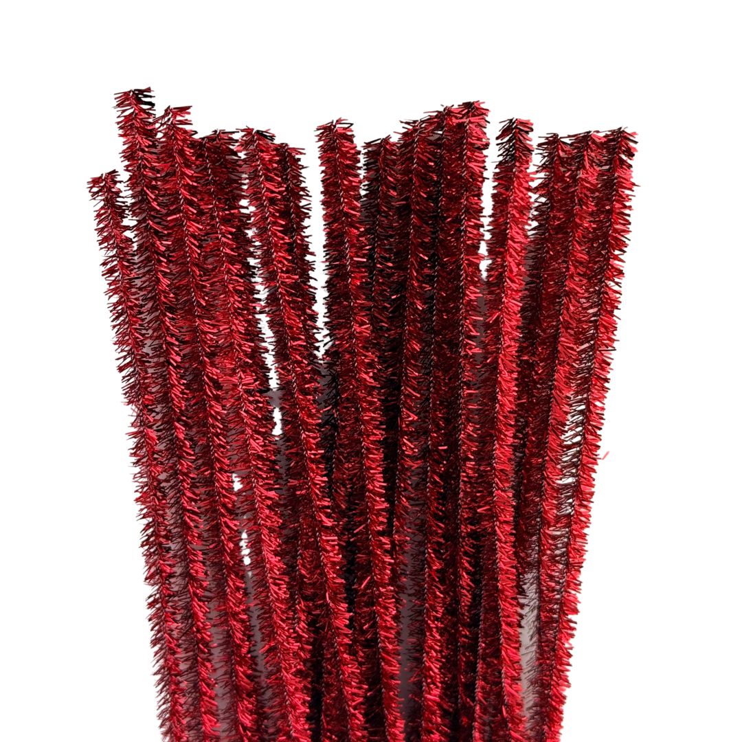 Chenille Stems Tinsel 6mm 24pk - Red