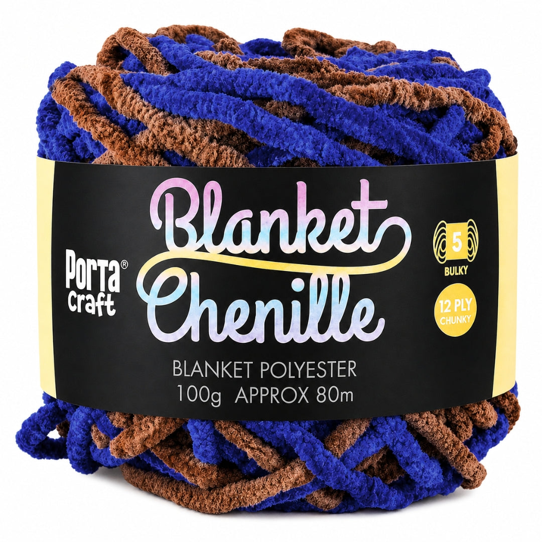 Brown and Blue Chenille Yarn from Porta Craft