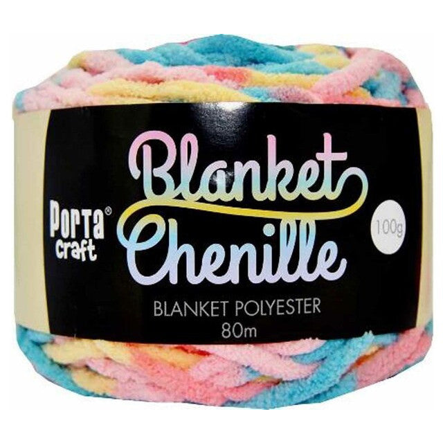 Chenille Blanket Yarn 100g 80m 12ply -  Rainbow Paddle Pop