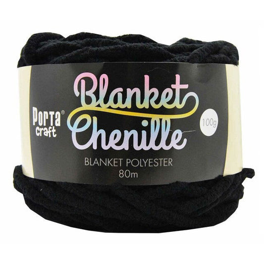 Chenille Blanket Yarn 100g 80m 12ply -  Black