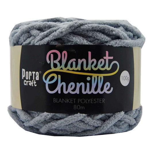 Chenille Blanket Yarn 100g 80m 12ply -  Grey