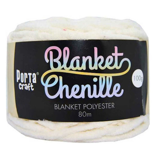 Chenille Blanket Yarn 100g 80m 12ply - Solid Cream