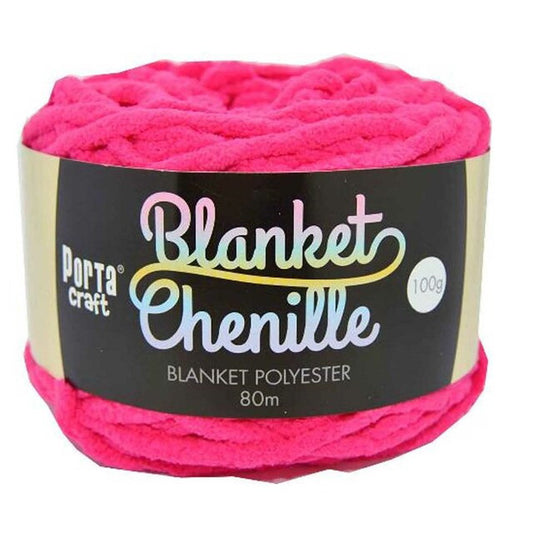 Chenille Blanket Yarn 100g 80m 12ply - Hot Pink