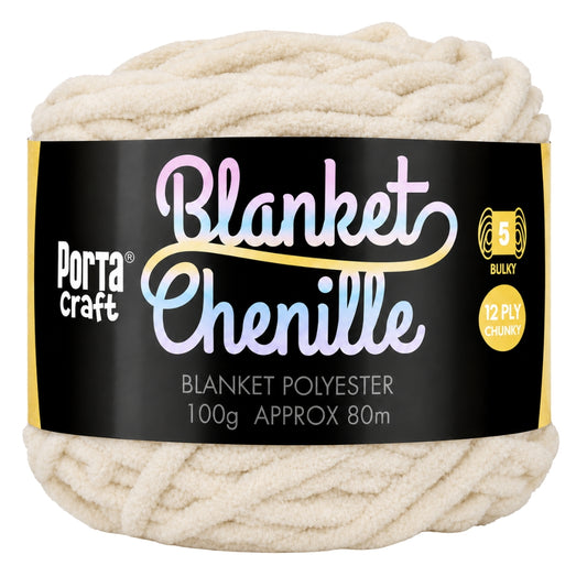 Chenille Blanket Yarn 100g 80m 12ply - Ivory