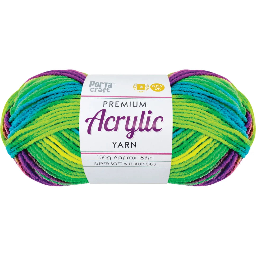 Acrylic Yarn 100g 189m 8ply - Variegated Rainbow Green
