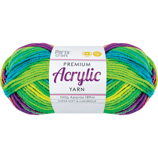 Acrylic Yarn 100g 189m 8ply - Variegated Rainbow Green