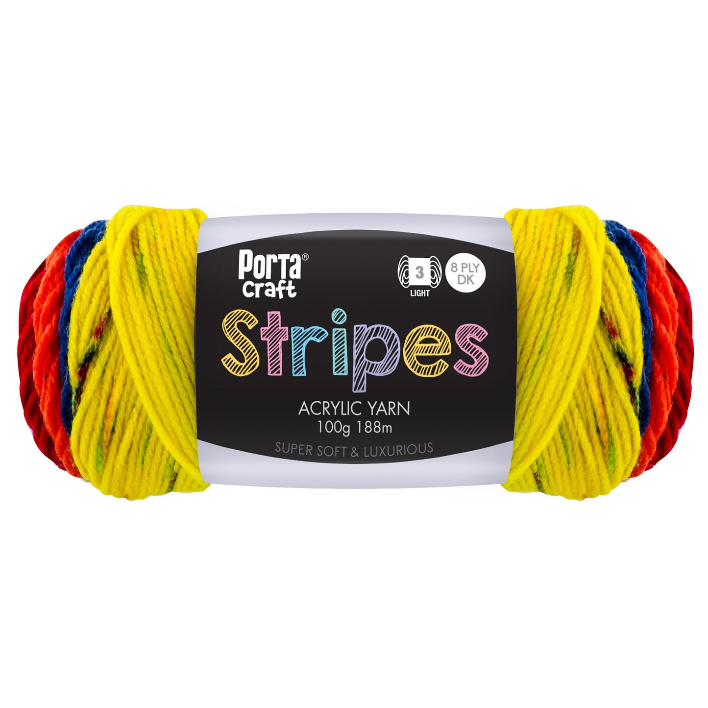 Stripes Acrylic Yarn 100g 188m 8ply - Primary