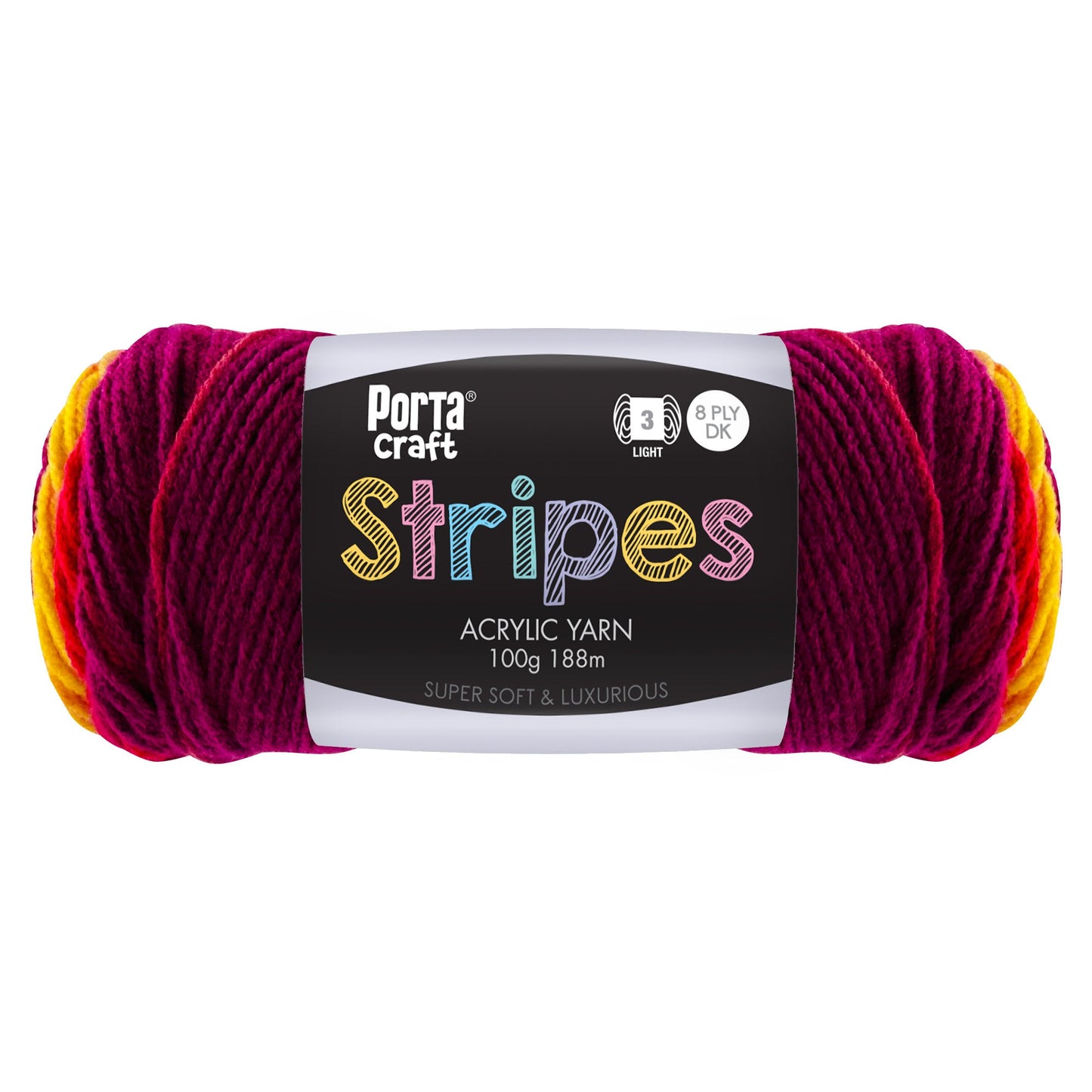 Stripes Acrylic Yarn 100g 188m 8ply - Fruity