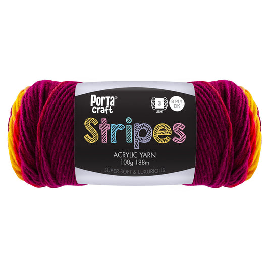 Stripes Acrylic Yarn 100g 188m 8ply - Fruity
