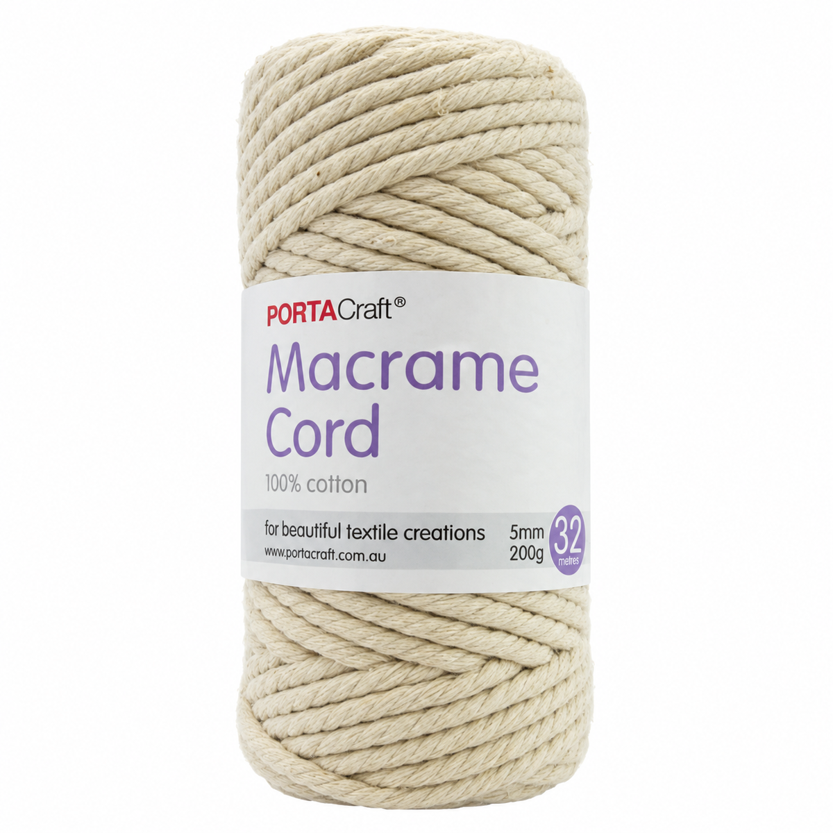 A single spool of PORTACraft Macrame Cord, 5mm cotton, 200g