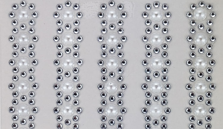 Rhinestone & Pearl Borders 13mm 26cm 5 Strips - Silver