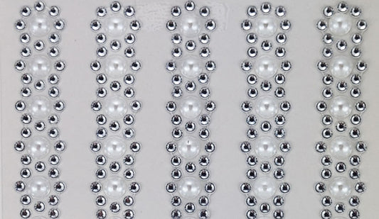 Rhinestone & Pearl Borders 13mm 26cm 5 Strips - Silver