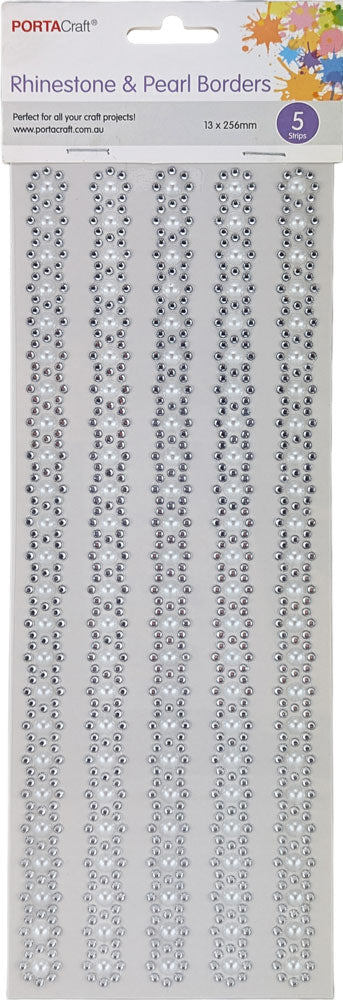 Rhinestone & Pearl Borders 13mm 26cm 5 Strips - Silver