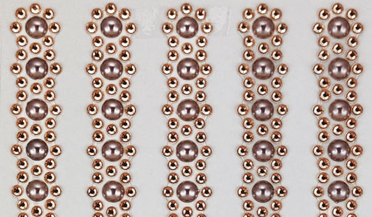 Rhinestone & Pearl Borders 13mm 26cm 5 Strips - Rose Gold