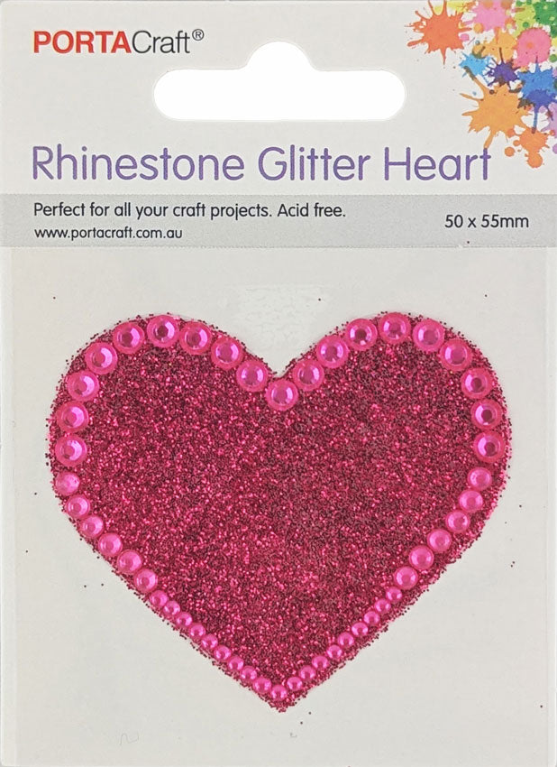 Rhinestone Decal Heart 50x55mm - Glitter Pink