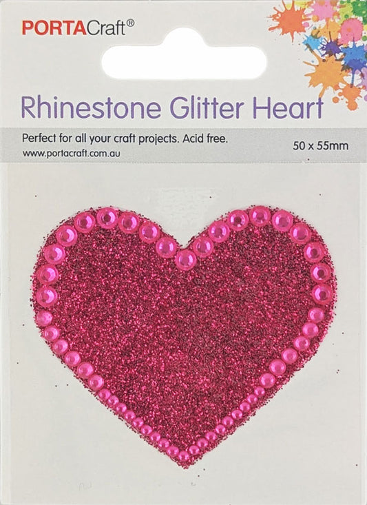 Rhinestone Decal Heart 50x55mm - Glitter Pink