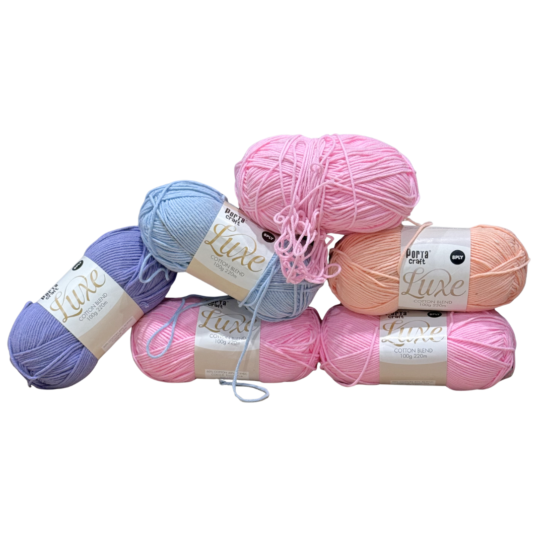 DUSTY Luxe Cotton Blend 100g 220m 8ply Baby Brights 6pk Mixed Bundle