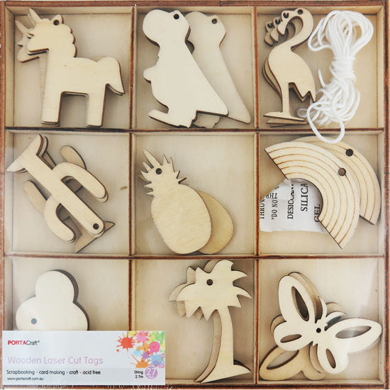Laser Cut Tray Tags w String 53mm 27pk - Discount Craft