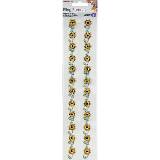 Rhinestone Borders 17mm 30cm 2 Strips Sunflowers