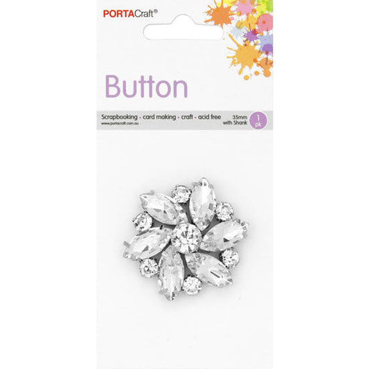 Buttons w Shank 35mm 1pk Clear Rhinestones