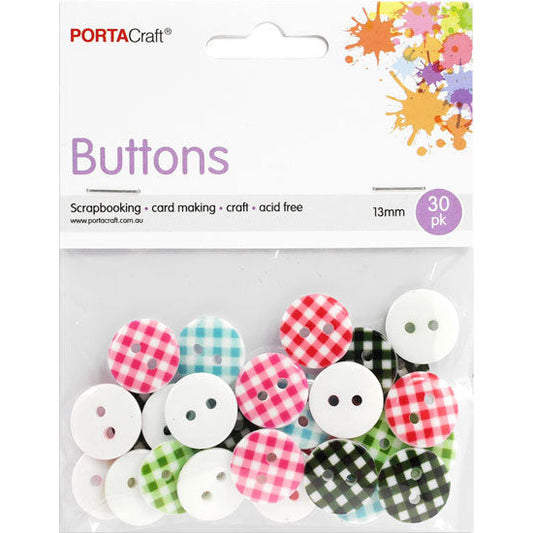 Buttons Round 13mm  30pk Gingham