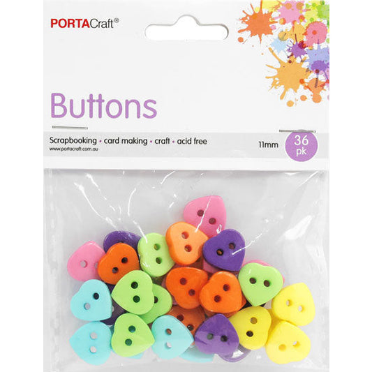 Buttons Hearts 11mm  36pk Multicolour