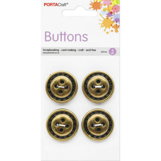 Buttons Round 20mm  4pk Antique Stitch
