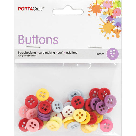 Buttons Round  8mm 50pk Pastels