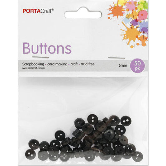 Buttons Round  6mm 50pk Black